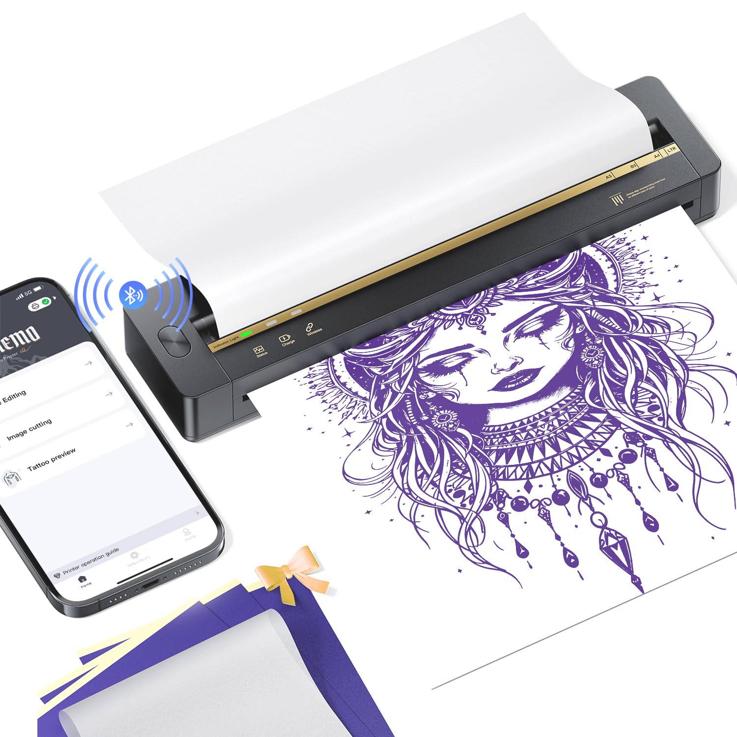Imprimante pochoir TATTMUSE A88U portable prête pour le studio mobile.