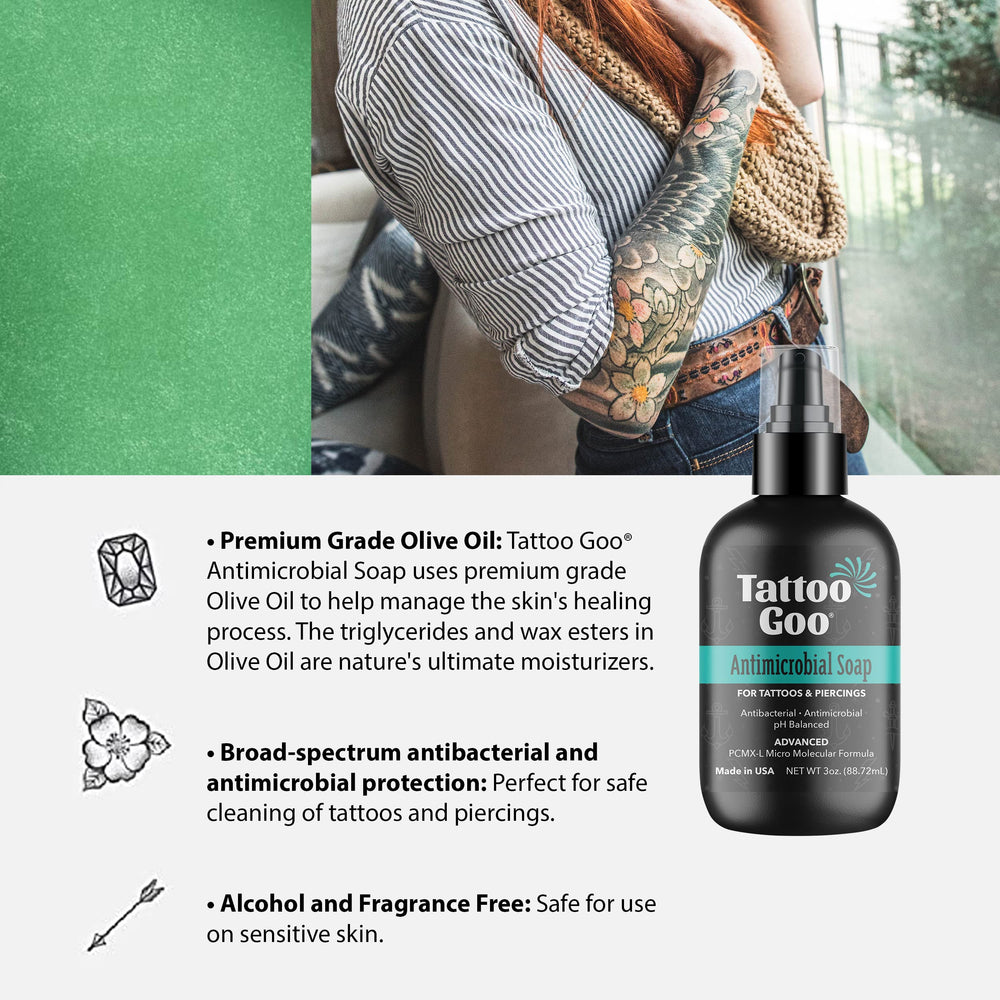 Tattoo Goo huile d’olive, hydratation douce pendant le nettoyage.