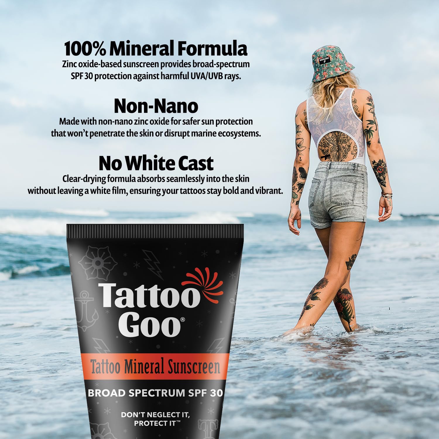 Tattoo Goo sans fragrance protège la peau tout en restant confortable.