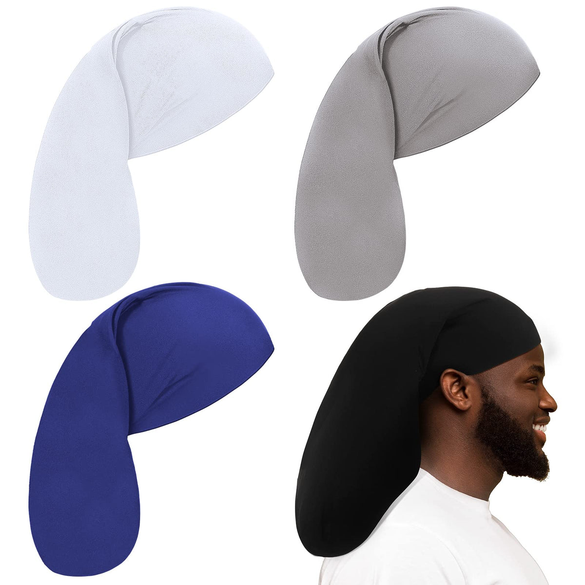 Cap Dreads Tatuo noir – ensemble 4 pièces, pratique pour dormir et protéger les cheveux.