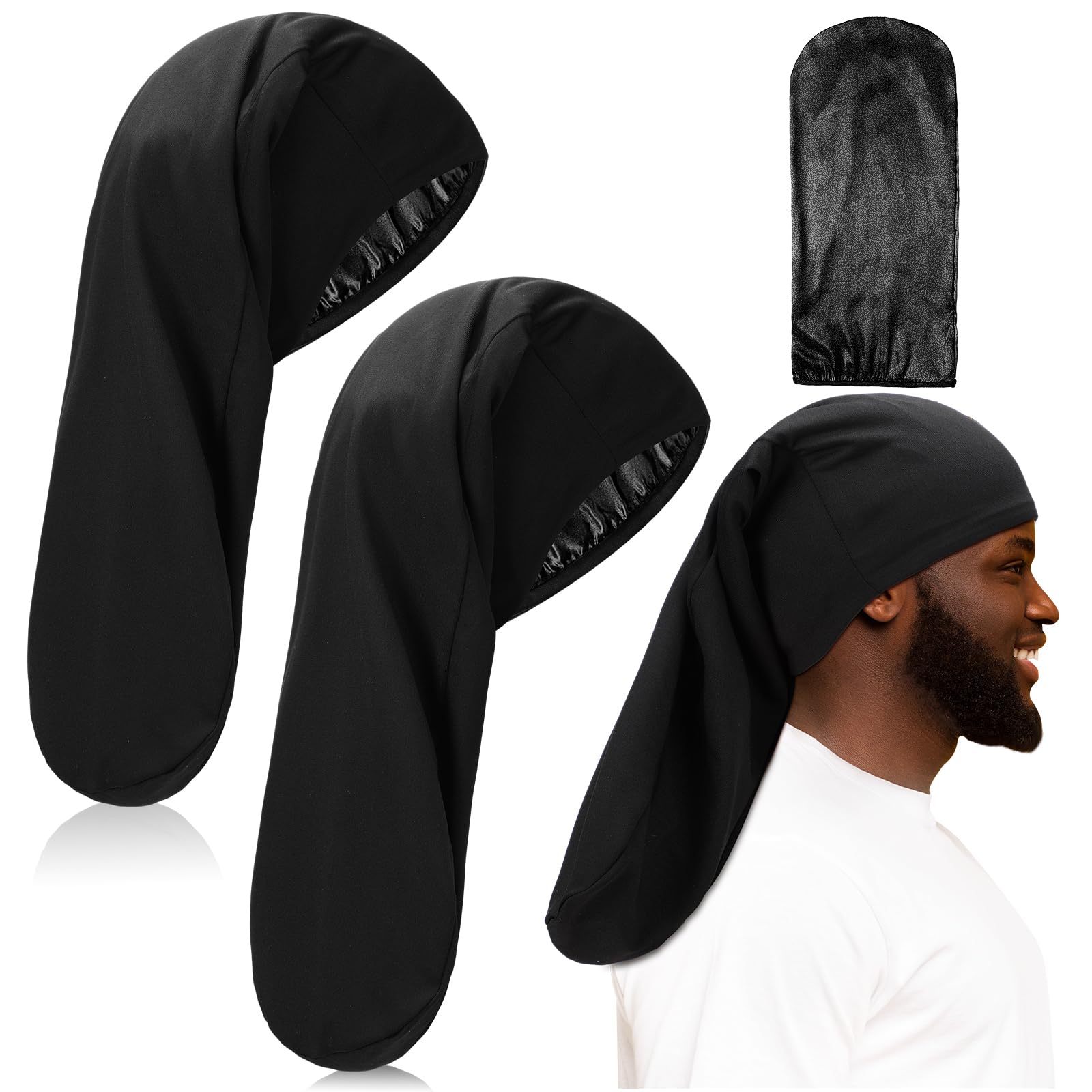 Tatuo cap dreadlock satin noir 20x9, protection nocturne douce pour les cheveux.