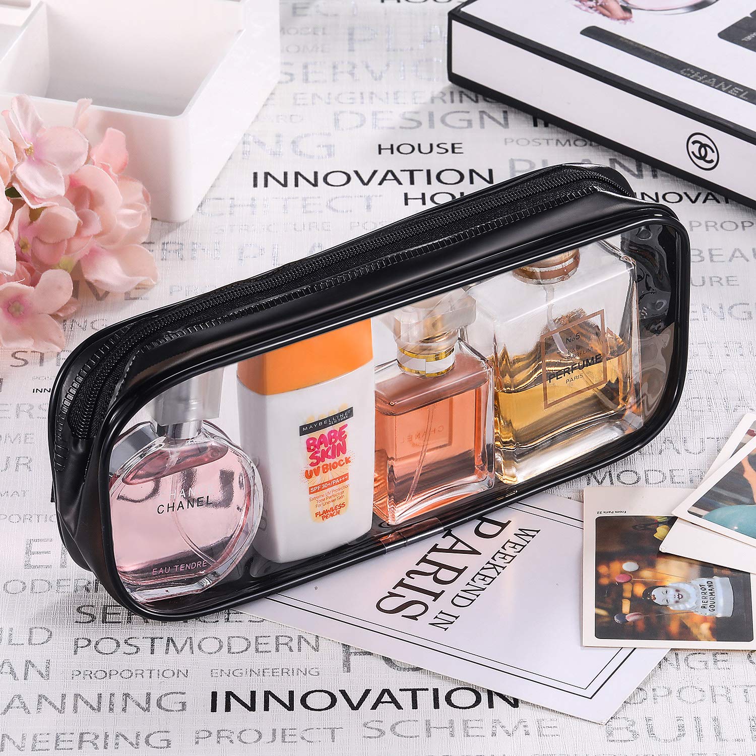 Tatuo ensemble poches PVC transparent noir, organisation polyvalente.