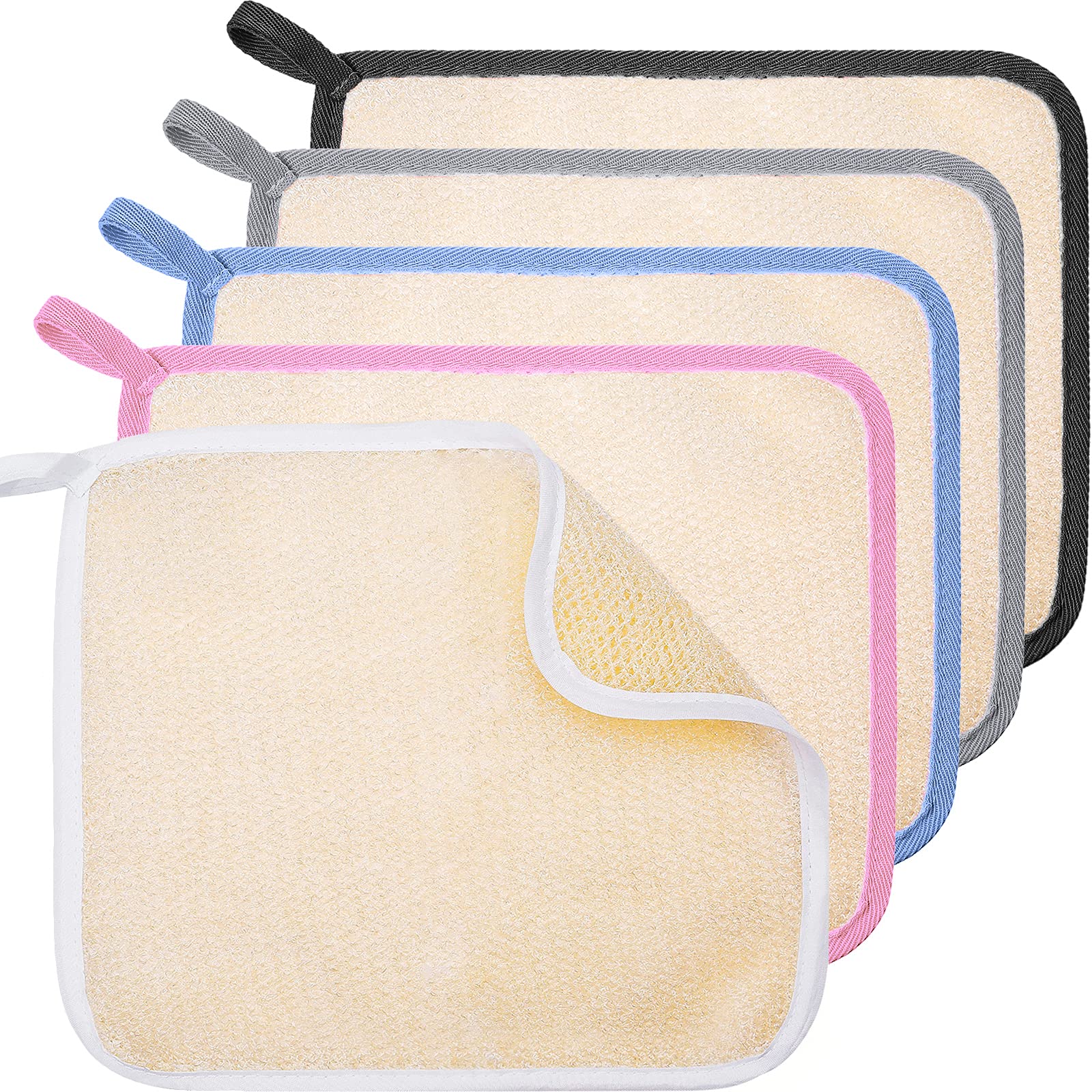 Gants exfoliants Tatuo: texture rugueuse pour visage et corps, nettoyage en profondeur.
