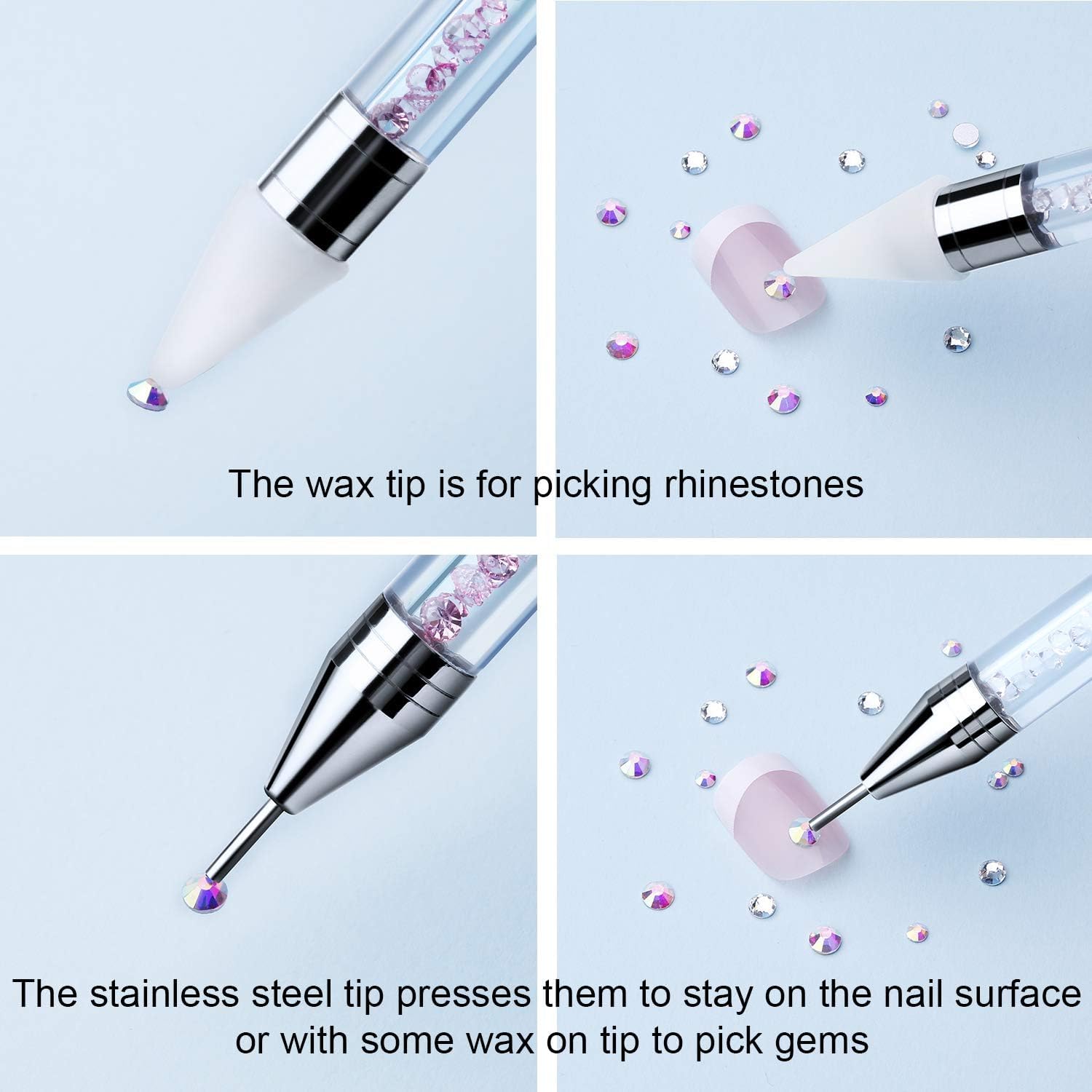 Pince-strass Tatuo en acier inoxydable, idéal pour presser les éléments sur l’ongle.