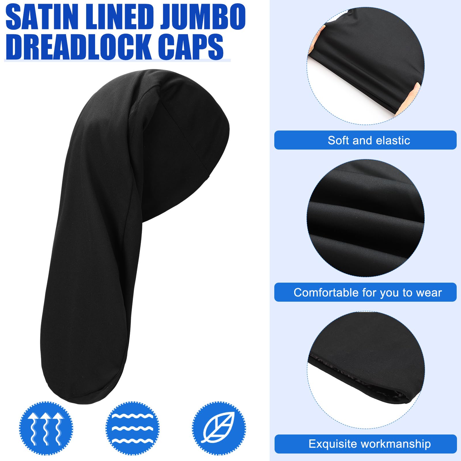 Tatuo cap dreadlock satin noir 20x9, conserve la coiffure pendant les activités.