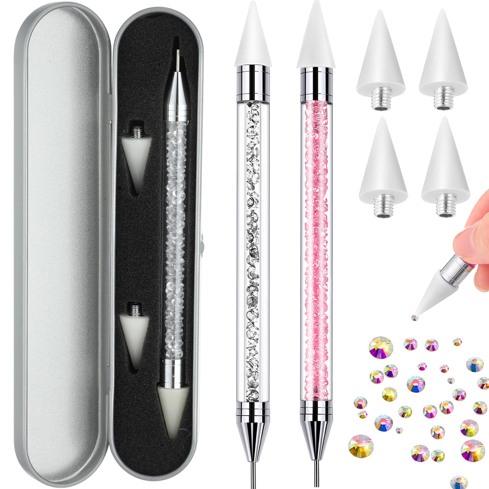 Stylo pick rhinestones Tatuo avec tête cire rose pour placer facilement les strass.