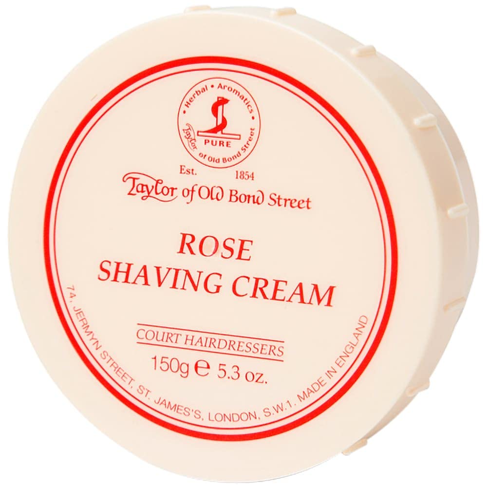 Taylor of Old Bond Street Rose, pot crème rasage, texture onctueuse prête à être travaillée.