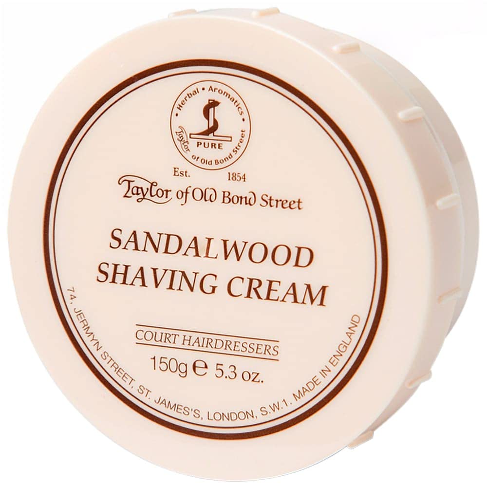 Taylor of Old Bond Street crème de rasage santal dans le bol, mousse riche et agréable