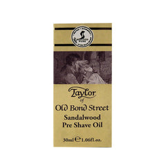 Taylor of Old Bond Street huile pré-rasage santal en bouteille versante, rasage fluide.