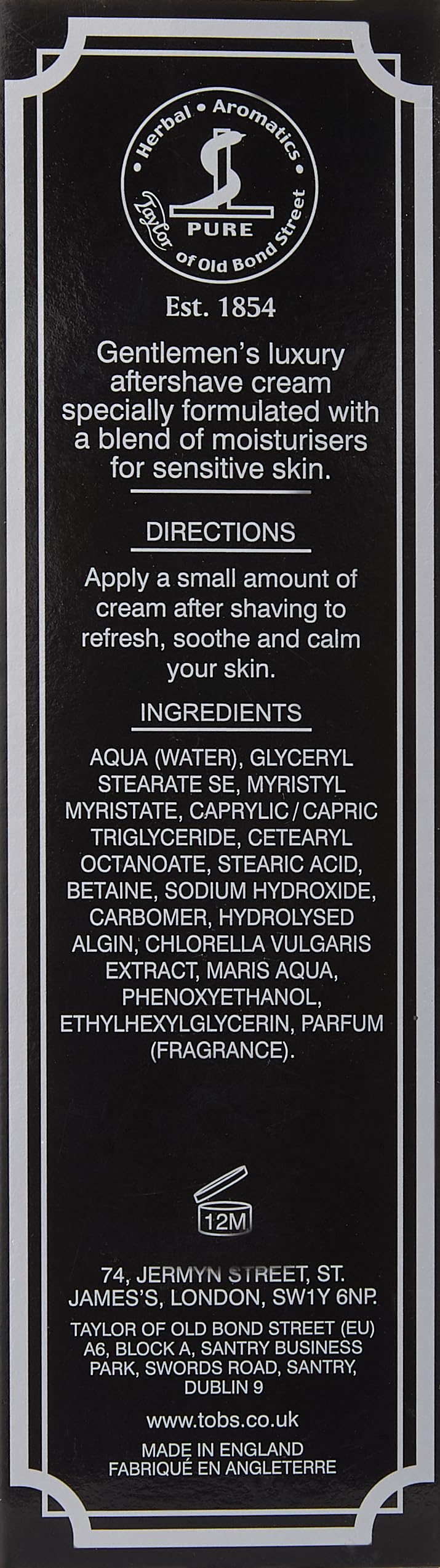 Taylor of Old Bond Street texture riche crème-après-rasage offre un confort durable après rasage