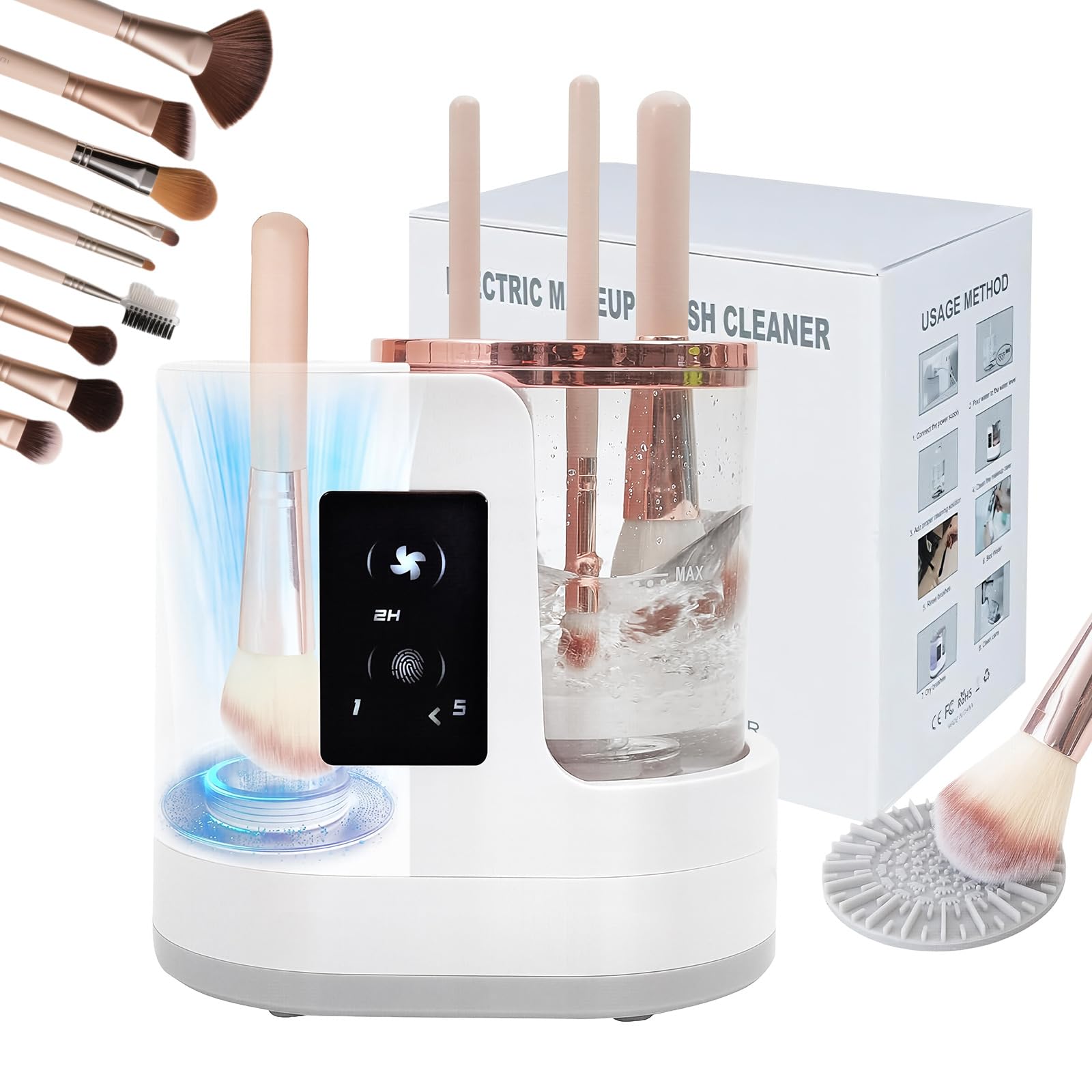 tayuzo nettoyeur-brosse-maquillage 3-en-1 en action, nettoyage rapide et efficace.