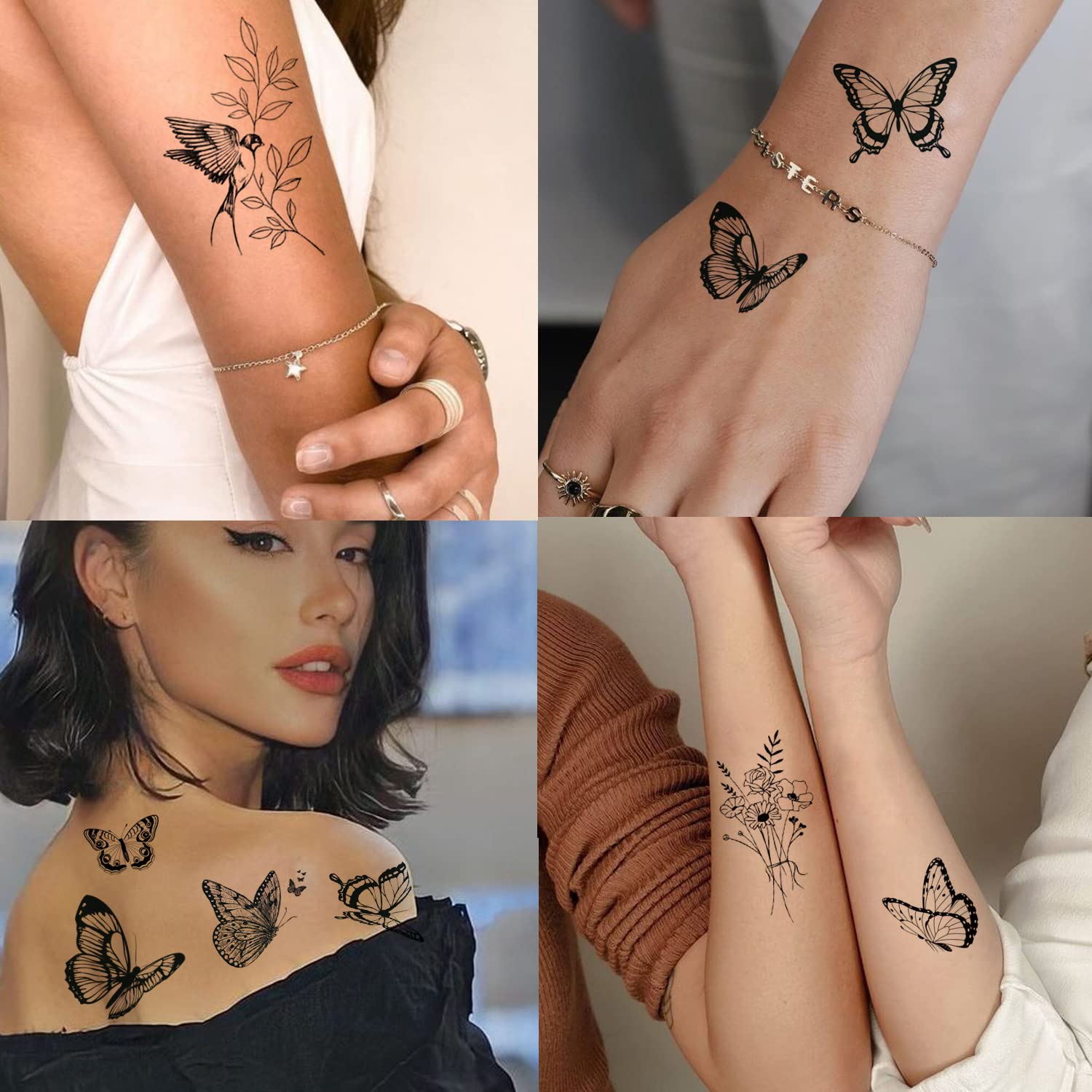 Tatouage Tazimi à l’épaule papillon noir, style tendance et féminin