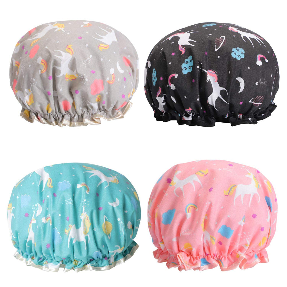 Tbestmax bonnet-douche licorne double noir, protège les cheveux pendant la douche.