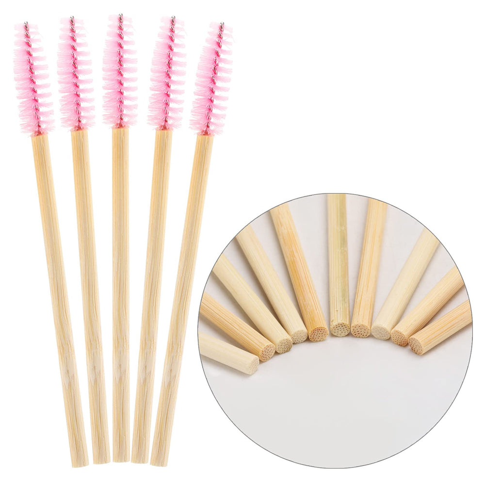 Brosse-mascara en bambou Tbestmax rose, tête vissable pour un usage précis