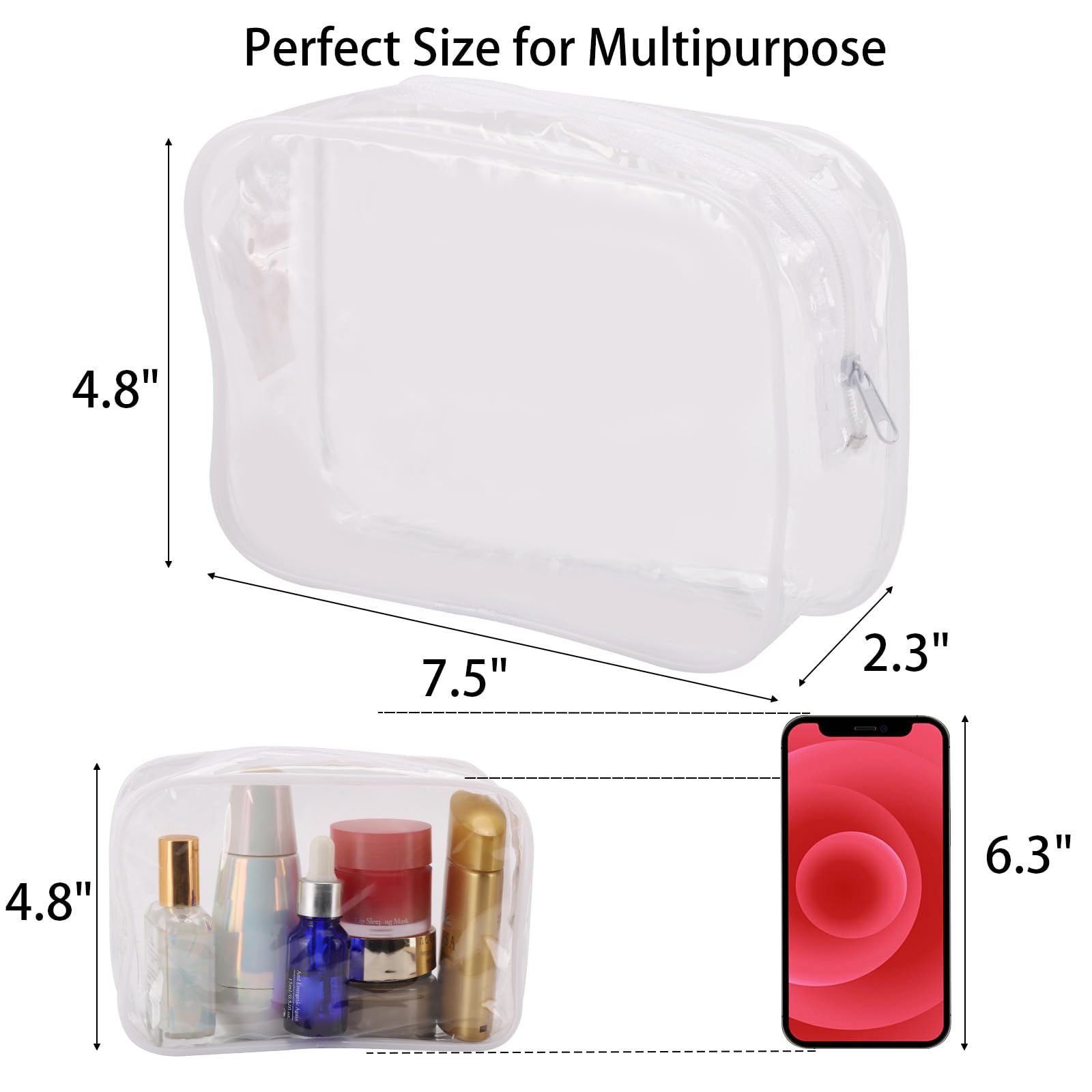 Poche maquillage transparente Tbestmax, grande ouverture pour accès facile.