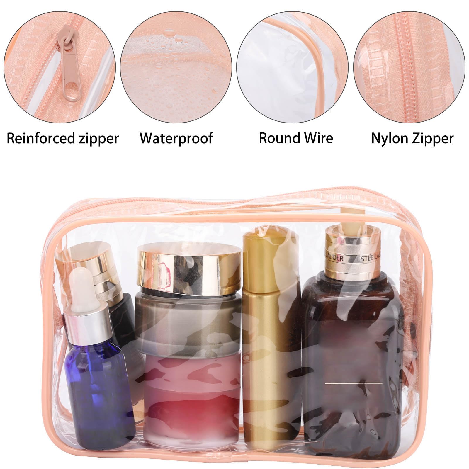 Pochette Tbestmax transparente pêche, idéale pour organiser les essentiels en voyage.