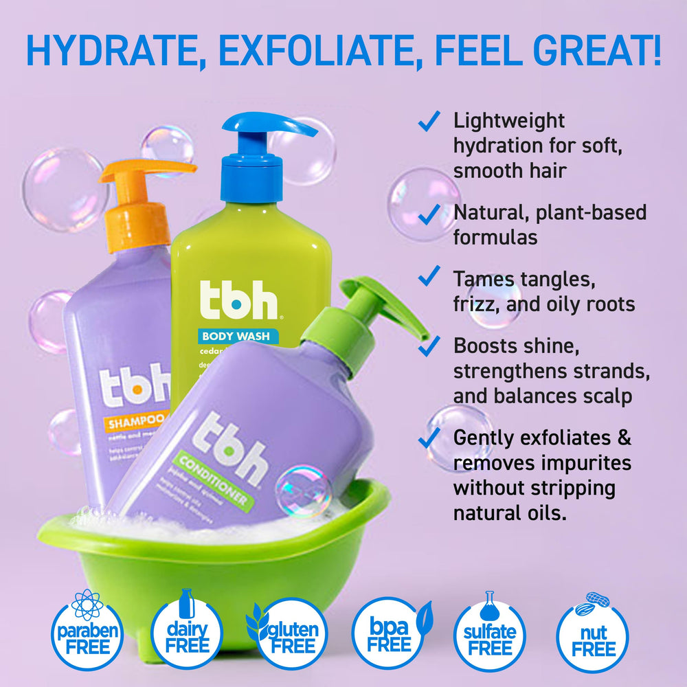 TBH Enfants Douche-Corps : bouteille affichant savon doux et hydratant