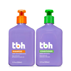 TBH Shampoing et Après-Shampoing pour Enfants et Ados – duo bouteilles, soin léger et hydratant.