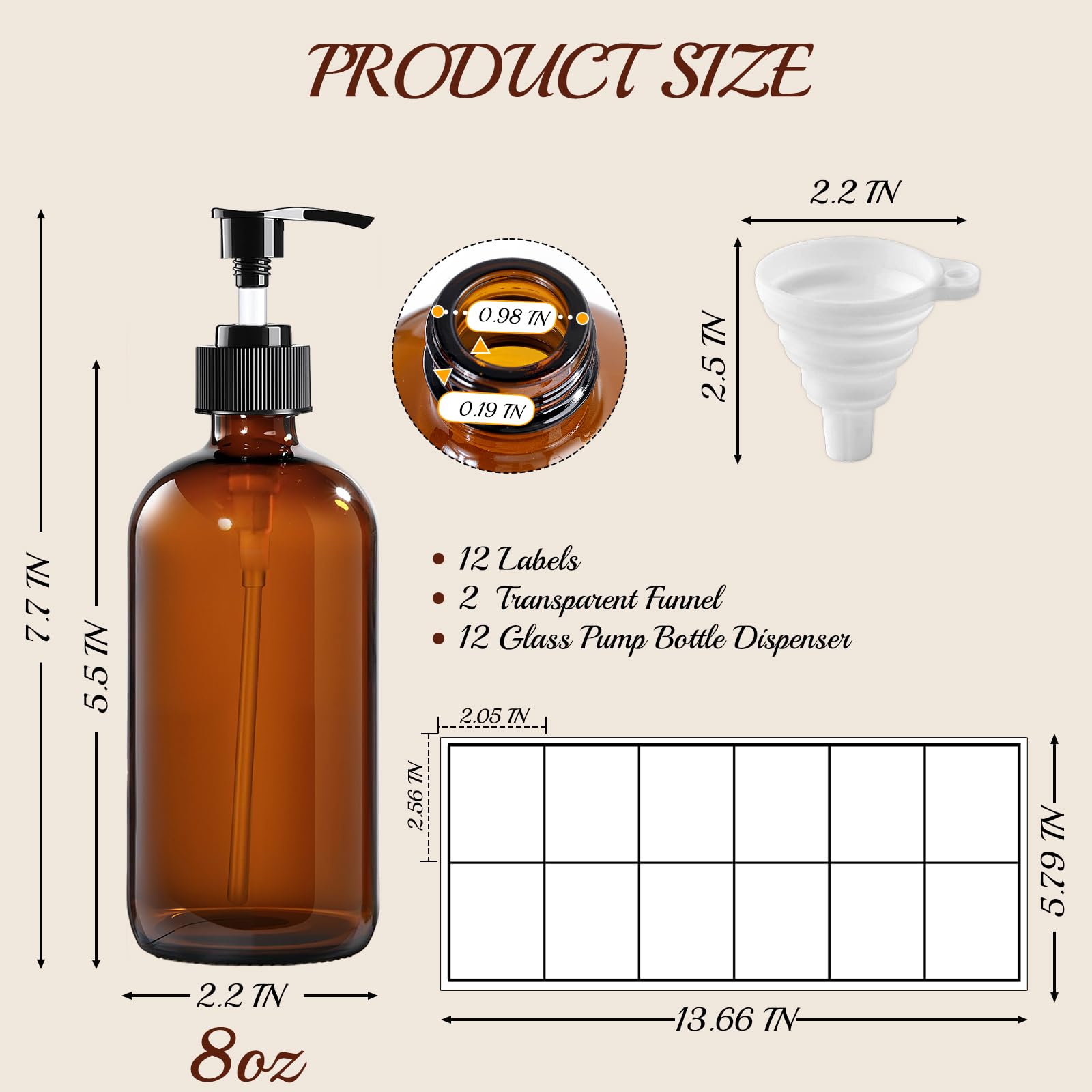 TBWIND bouteille ambré 8oz avec pompe blanche pour distribution fluide