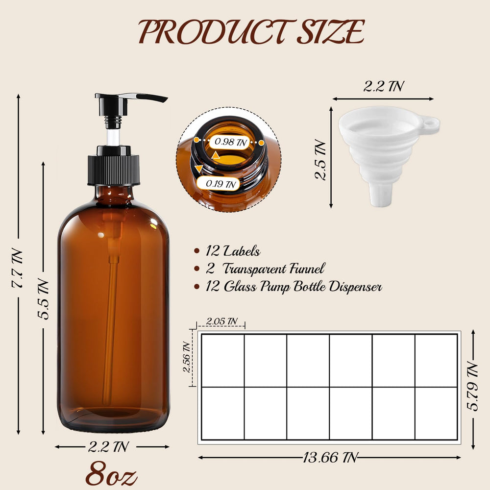 TBWIND bouteille ambré 8oz avec pompe blanche pour distribution fluide