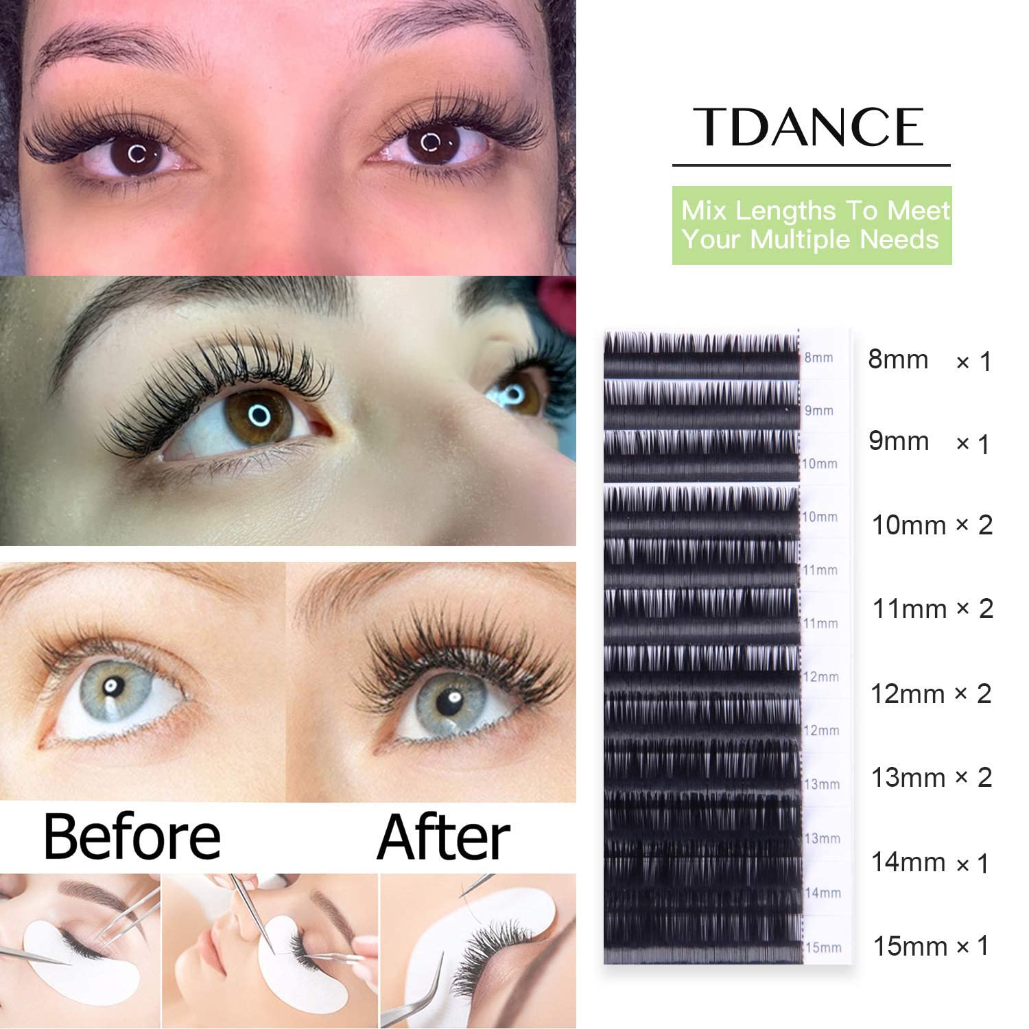 TDANCE extensions cils noir mat – qualité coréenne douce et confortable.