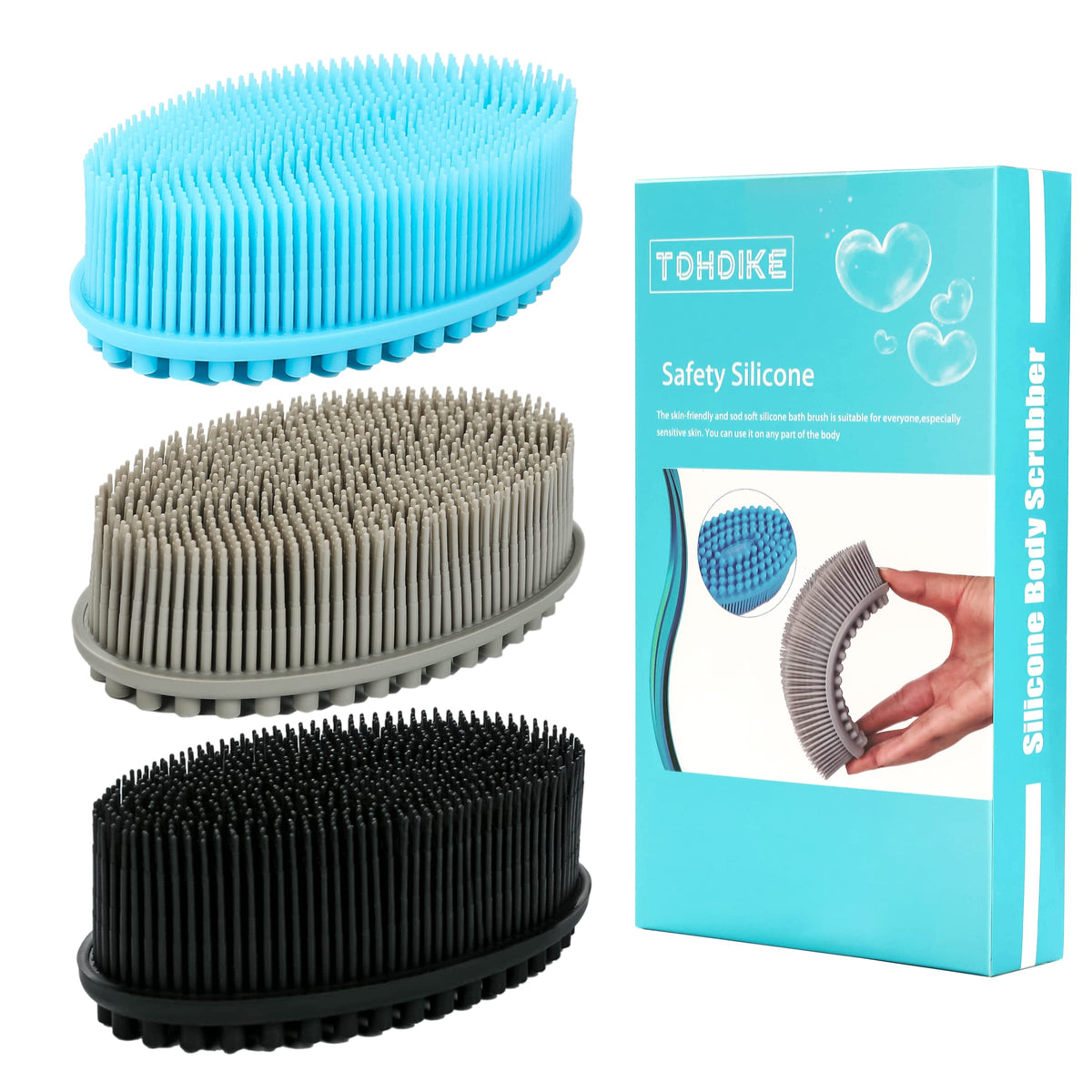 TDHDIKE brosse silicone corps noir, lot de 3, exfoliation en douceur et hygiène pratique.