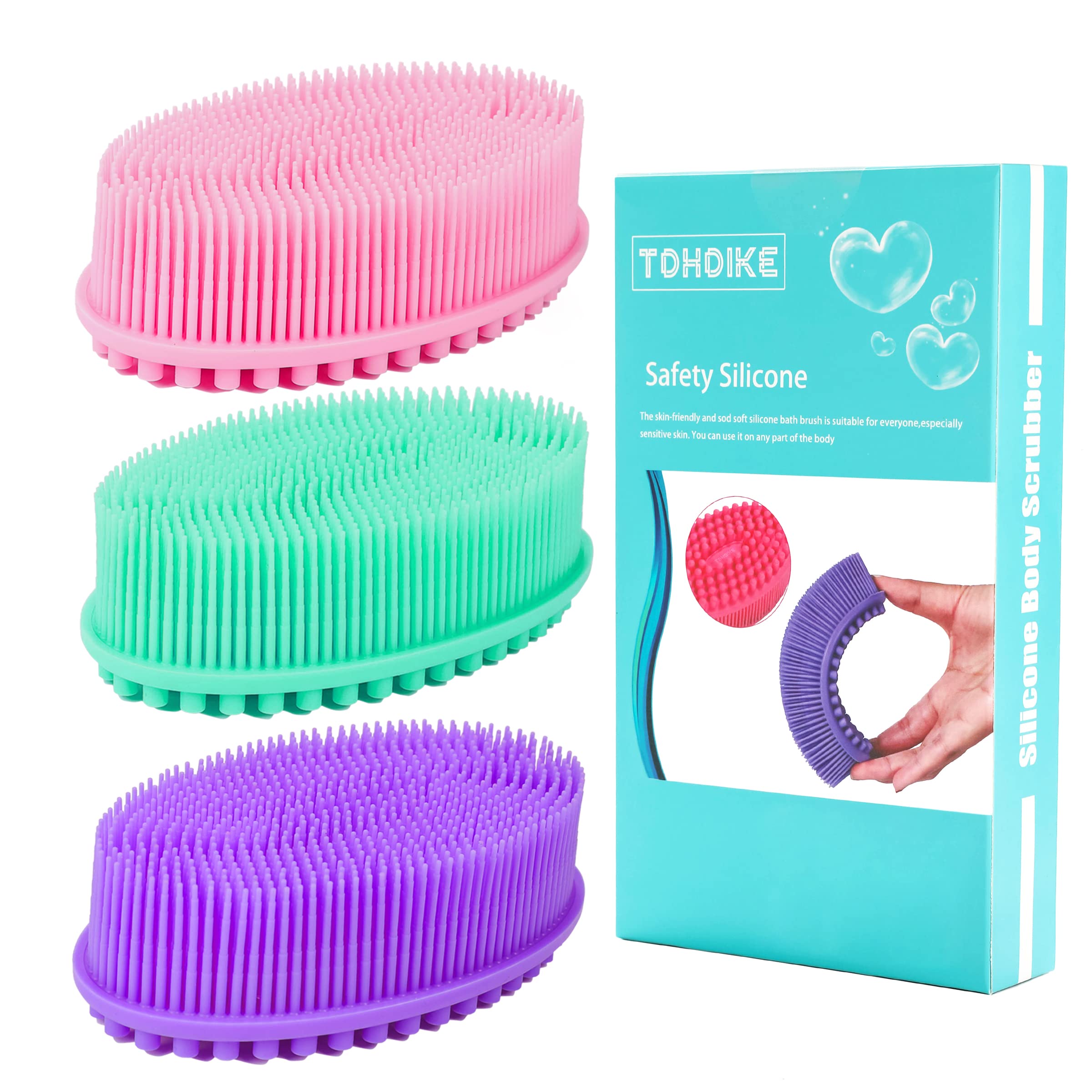 TDHDIKE gants silicone ensemble de 3, exfoliation douce pour peau sensible.