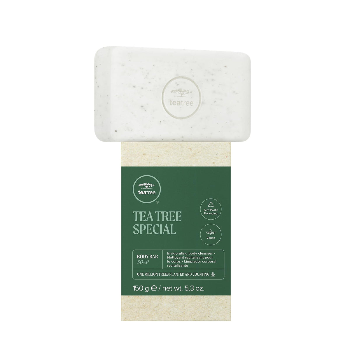 Tea Tree barre savon corps mousse riche pour peau propre et fraîche.
