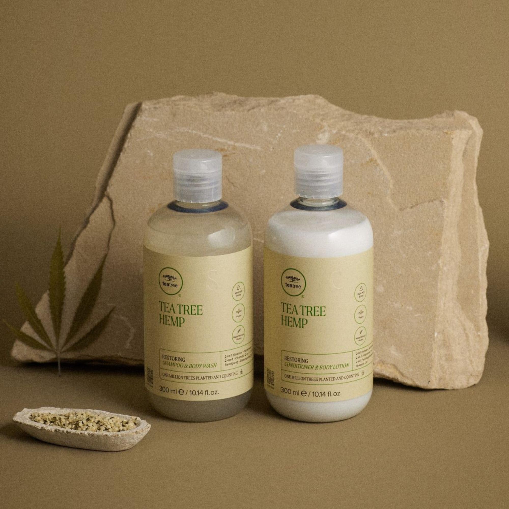 Tea Tree Chanvre Restoratif – nettoyage quotidien pour cheveux et peau.