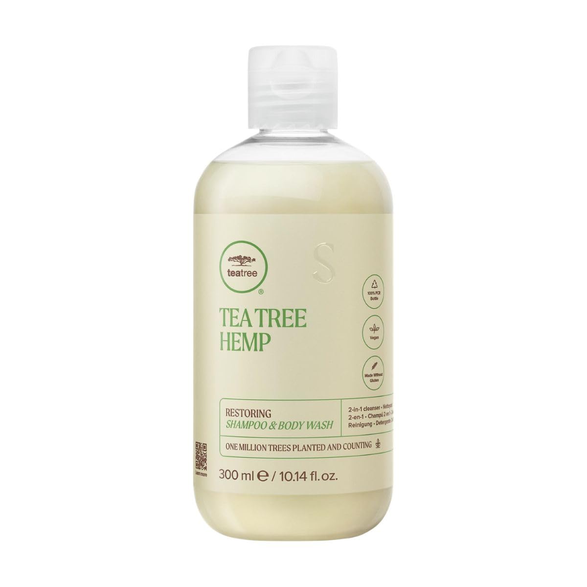Tea Tree Chanvre Restoratif – bouteille 2-en-1 pour cheveux et peau en douceur.