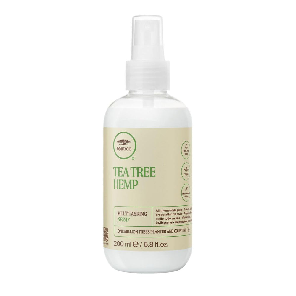 Bouteille Tea Tree Hemp Multitasking Spray, hydratante et pratique pour démêler les cheveux.