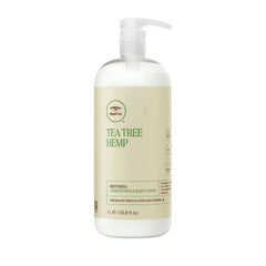 Tea Tree Hemp Restoring bouteille-pour hydratation cheveux et peau.