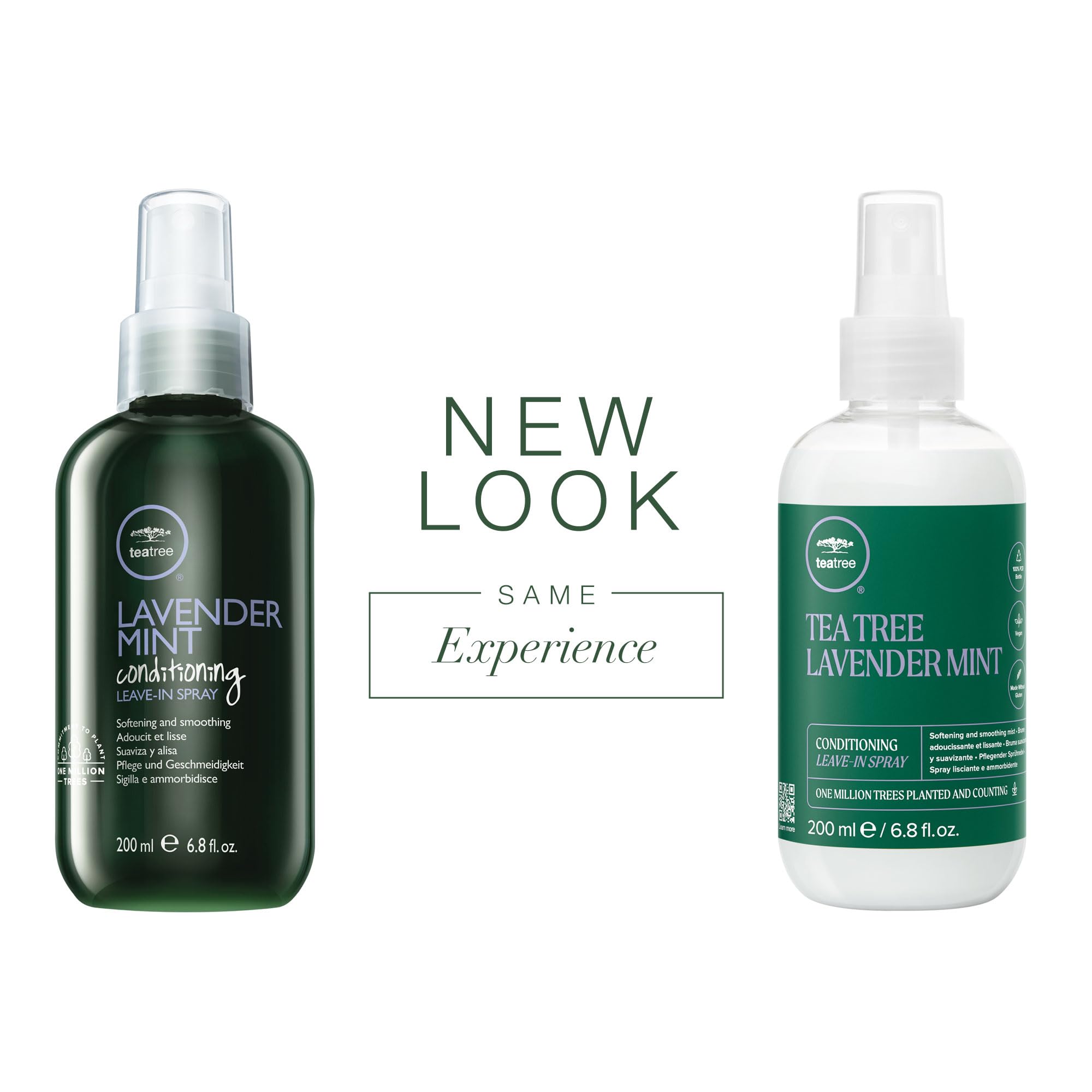 Tea Tree Lavande Menthe flacon en gros plan, application facile sur cheveux.