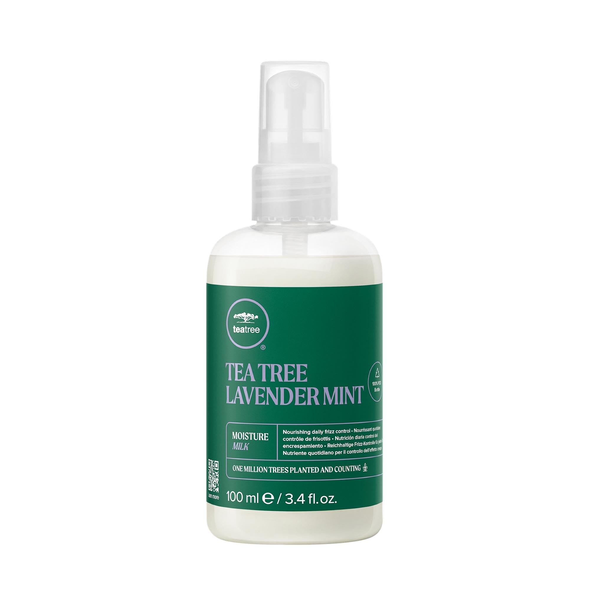 Tea Tree Lait hydratant Lavande Menthe – flacon visible pour hydrater et lisser les cheveux.