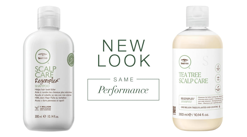 Étiquette Tea Tree Regeniplex: logo et indications du soin léger pour cheveux.