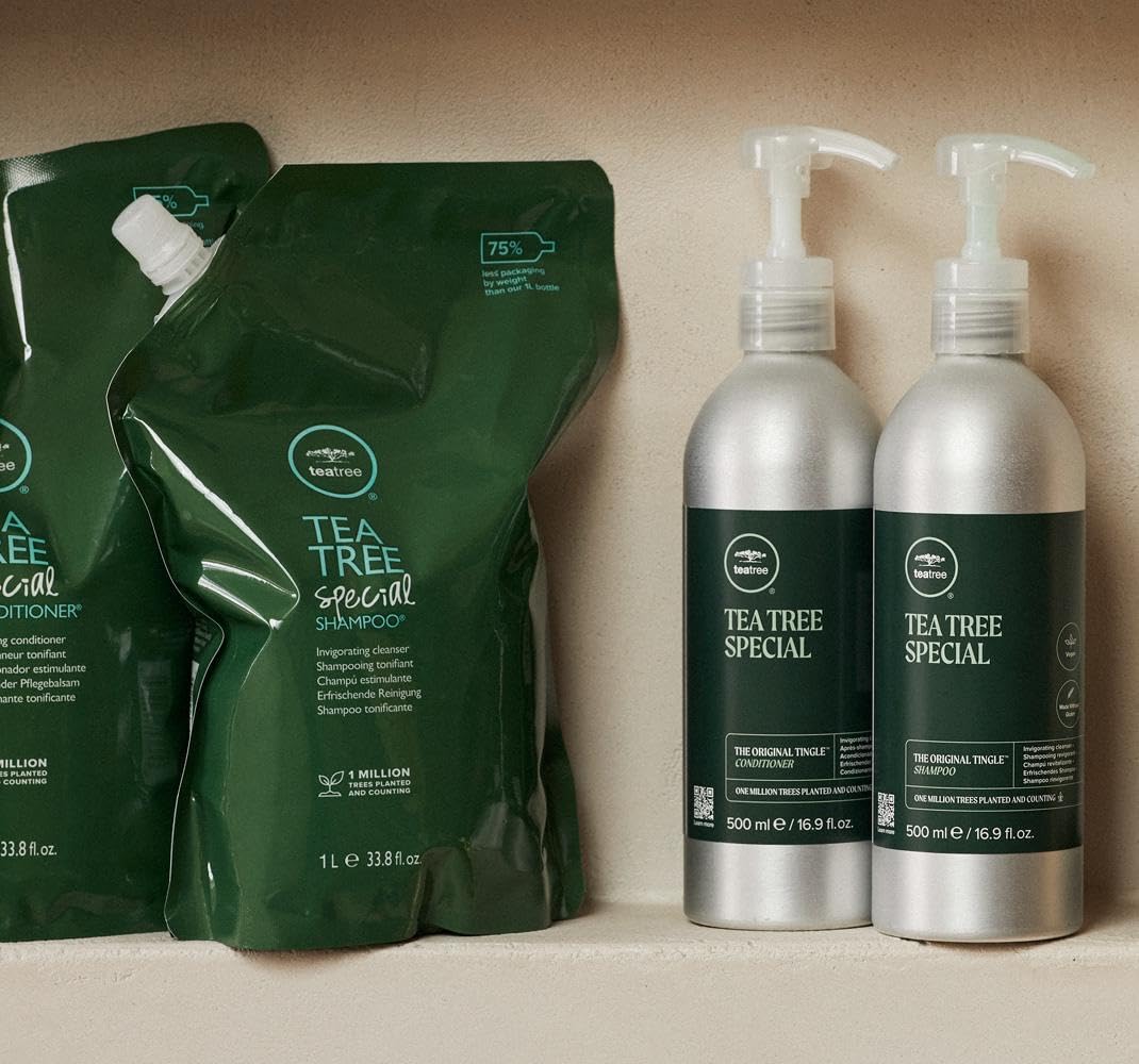 Tea Tree Special Conditioner : emballage recharge 1 L pour réduire les déchets.