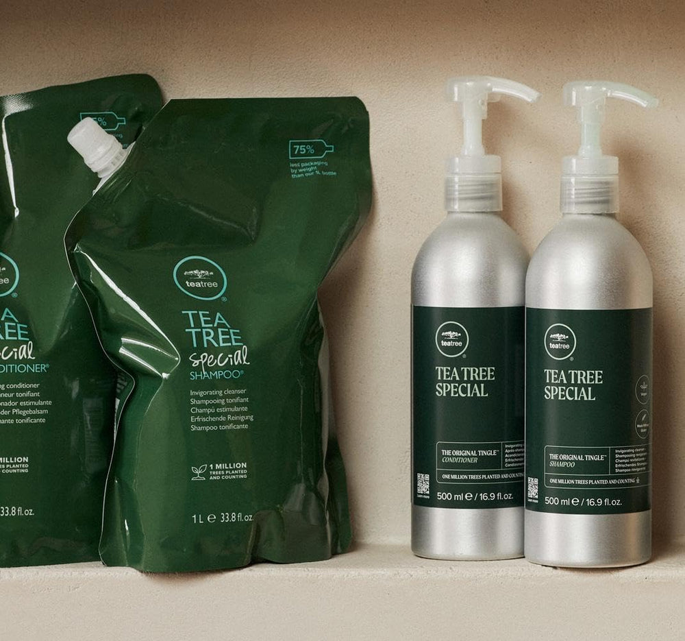 Tea Tree Special Conditioner : emballage recharge 1 L pour réduire les déchets.