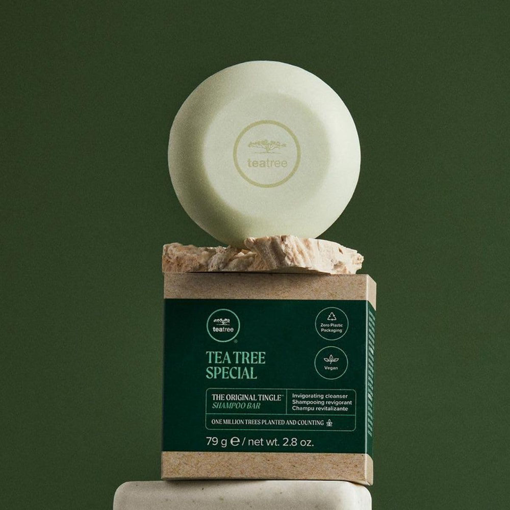 Tea Tree Special Shampoo Bar, convient à tous types de cheveux avec fraîcheur revitalisante.