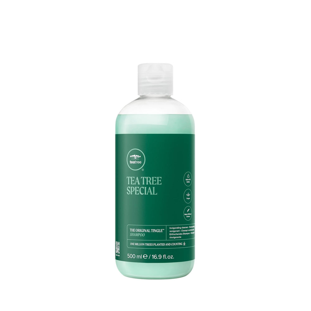 Tea Tree Special Shampoo bouteille frisson, rafraîchit le cuir chevelu et les cheveux.