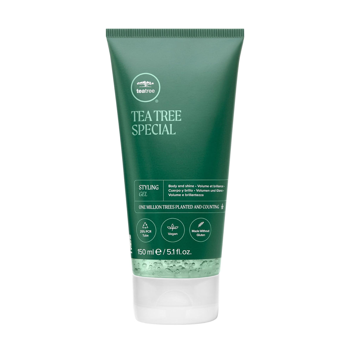 Tea Tree Styling Gel : bouteille prête pour une coiffure durable et brillante.