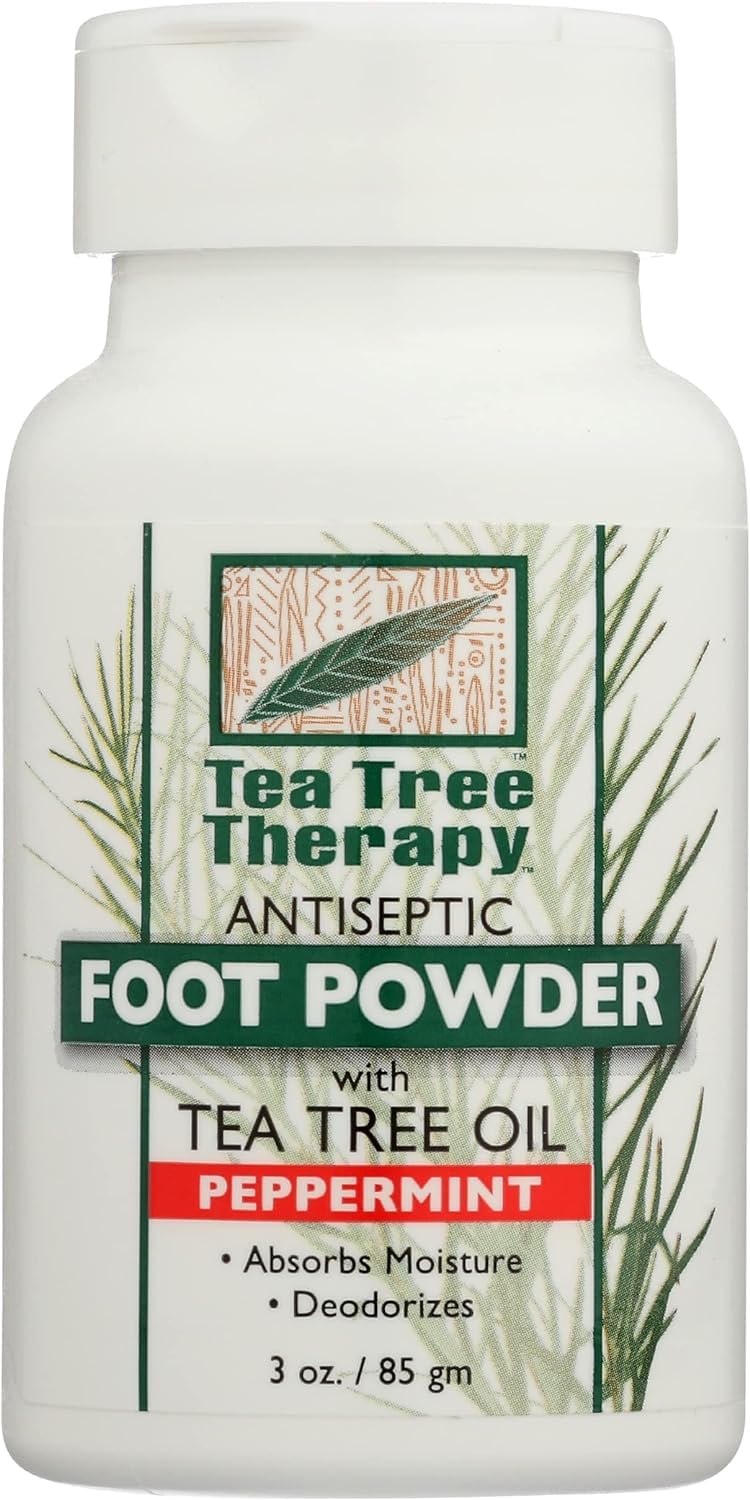 Tea Tree Therapy Poudre antiseptique pour les pieds, fraîcheur mentholée durable.