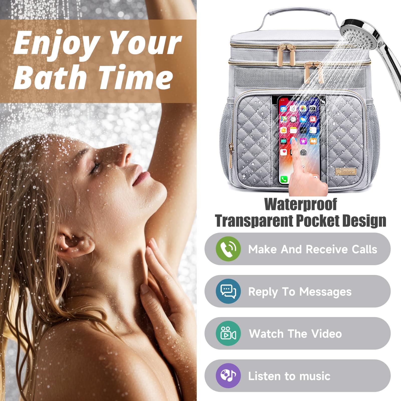 Tealari trousse toilette avec poche transparente etanche pour téléphone.
