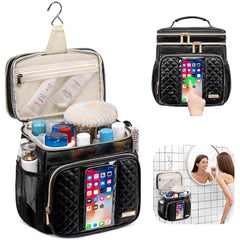 Tealari sac toilette cuir avec anse pendante, facile à accrocher et à transporter.