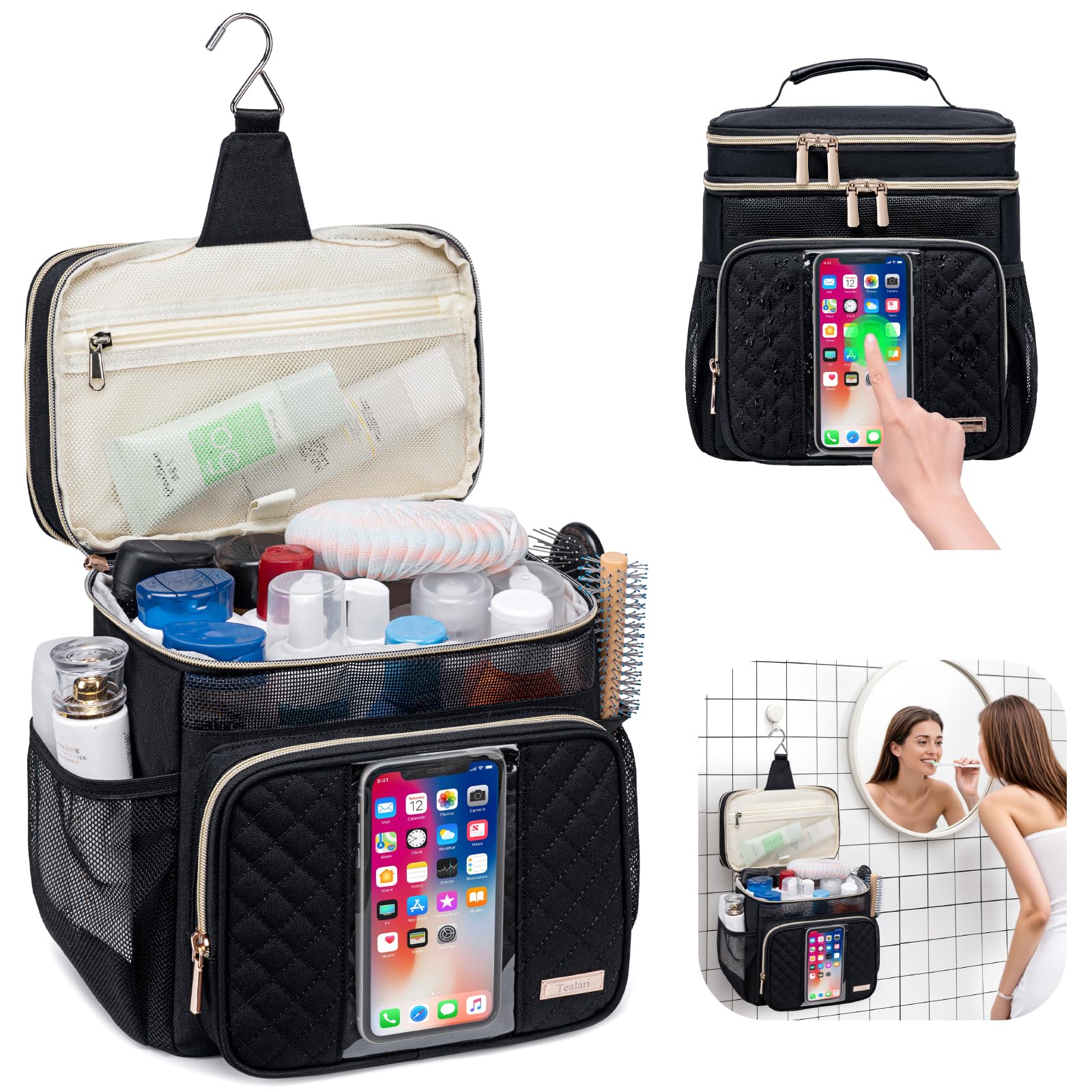 Tealari sac toilette avec 3 zips et 8 poches pour une organisation facile