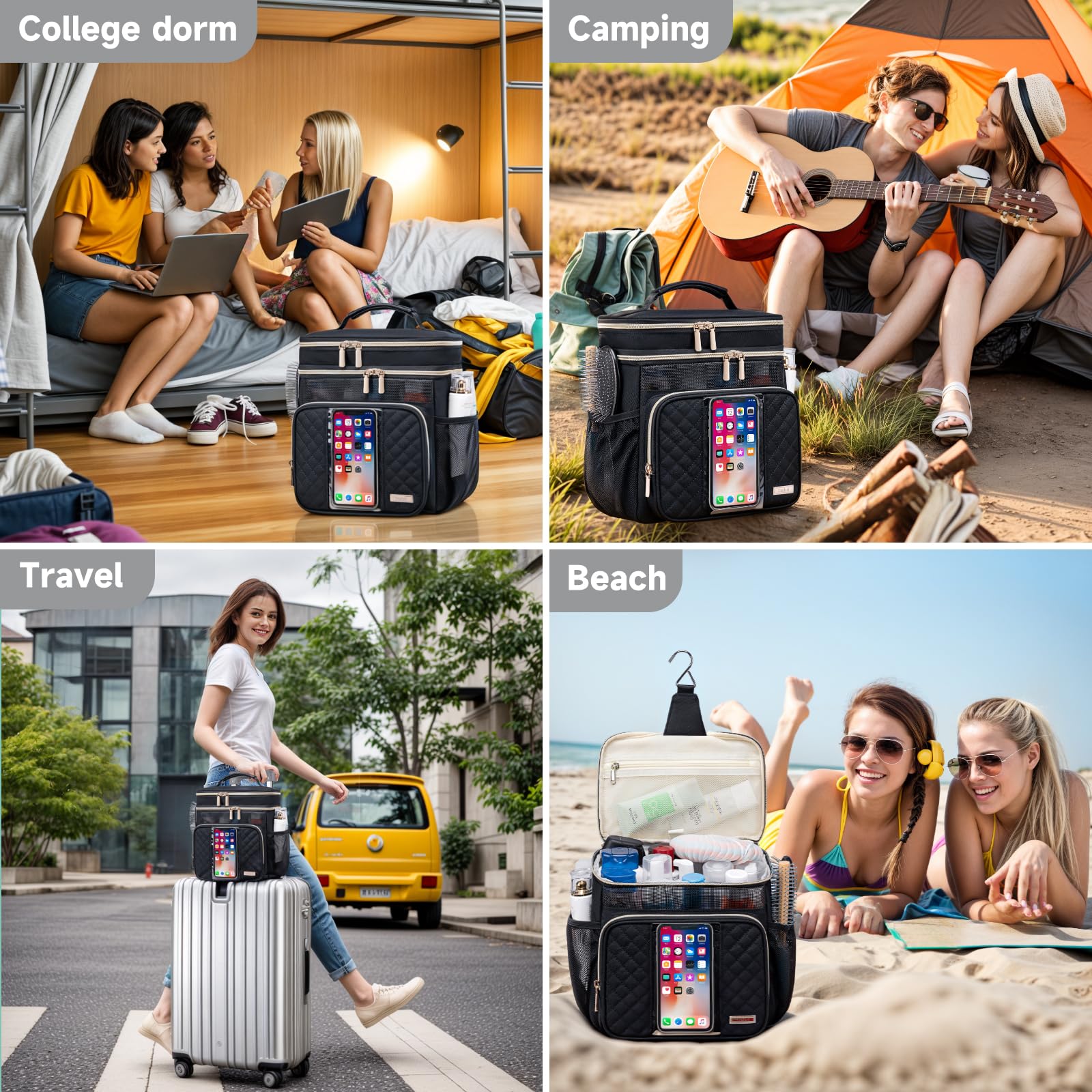 Tealari sac toilette poches mesh sur les côtés pour rangement supplémentaire