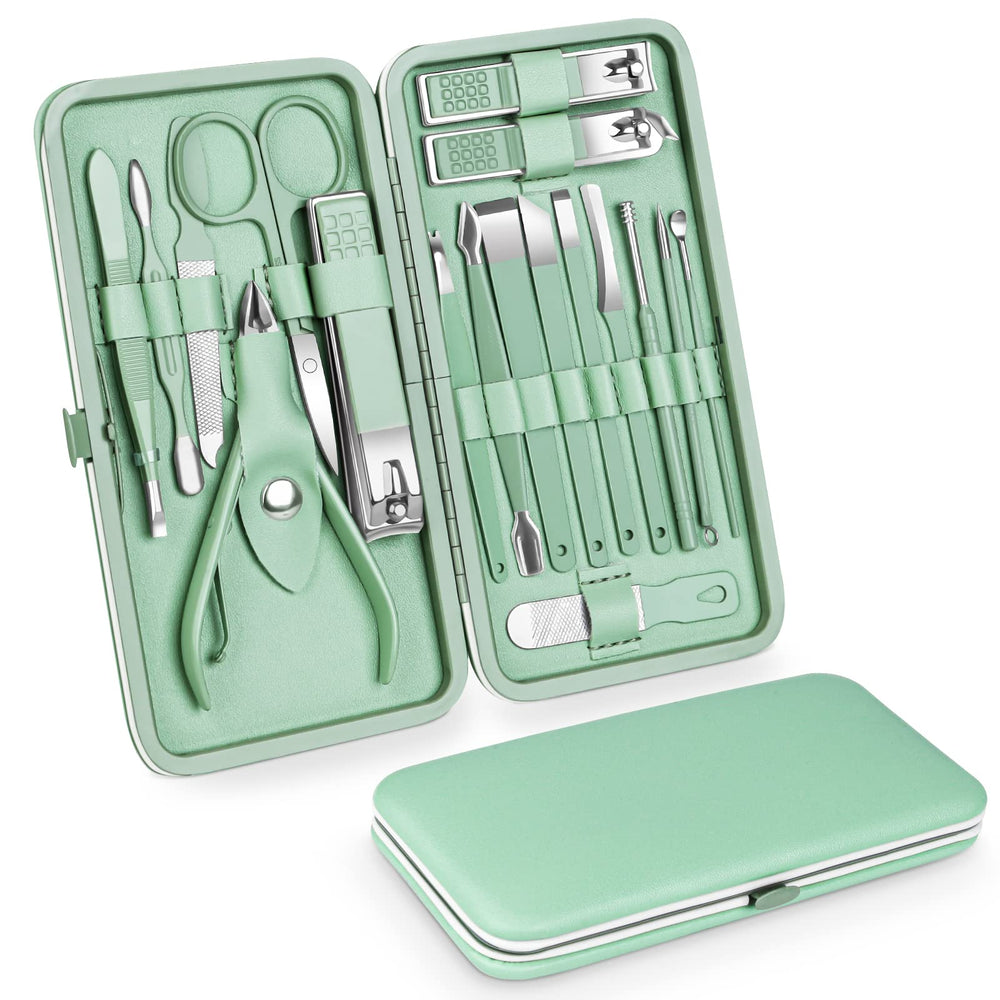 Teamkio ensemble de manucure 18 pièces avec étui en cuir, pratique