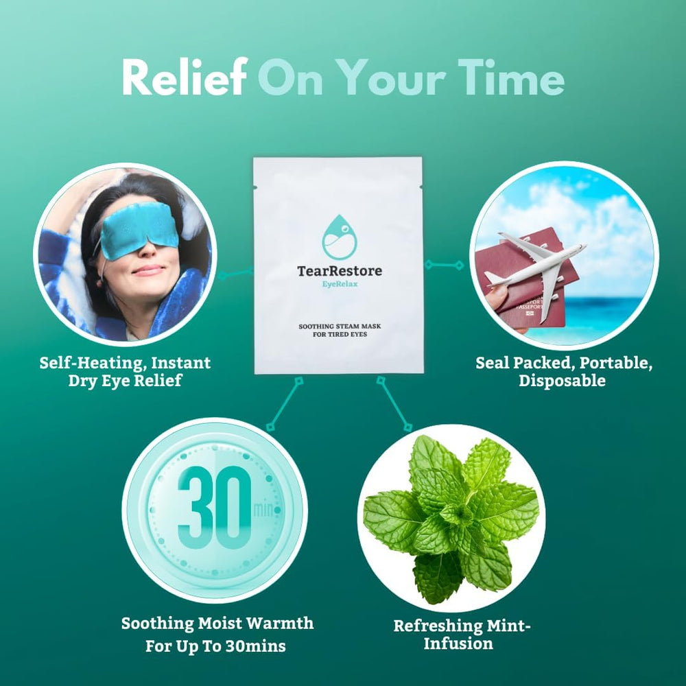 TearRestore EyeRelax vapeur humide menthe, rafraîchit et apaise les paupières.