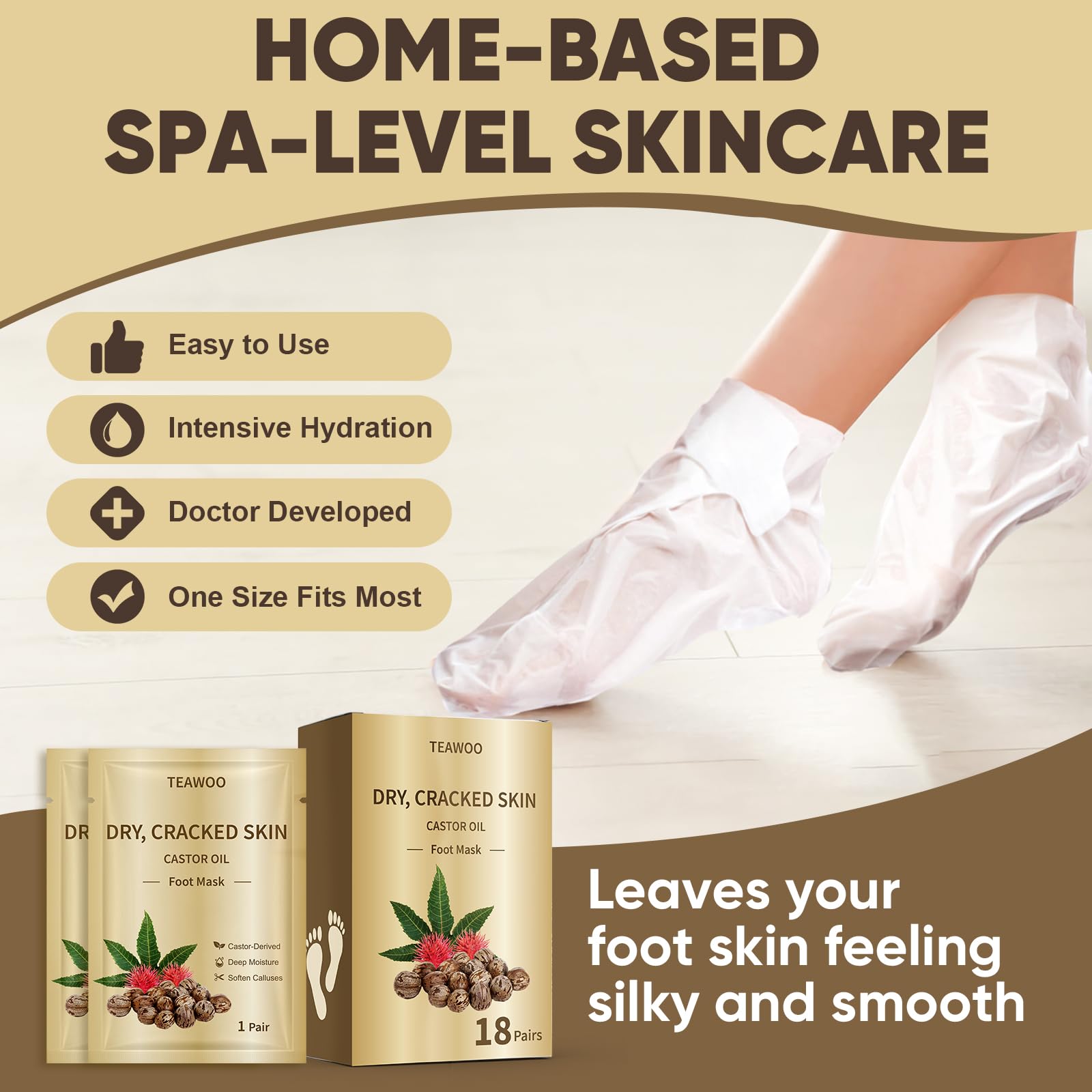 TEAWOO masque pieds taille universelle, adaptation facile à toutes les pointures