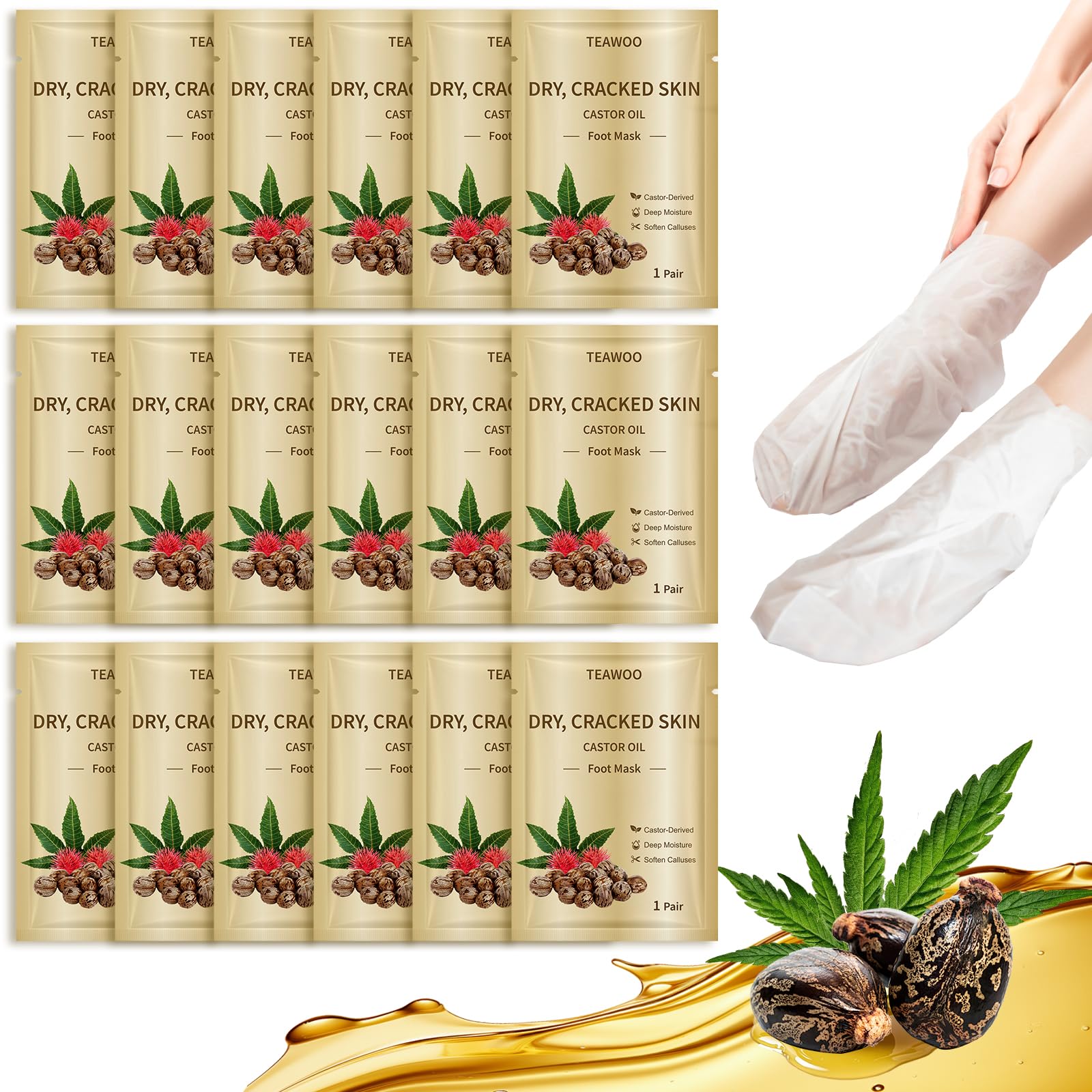 TEAWOO masques-pieds hydratation emballage, soin efficace pour hydrater les talons