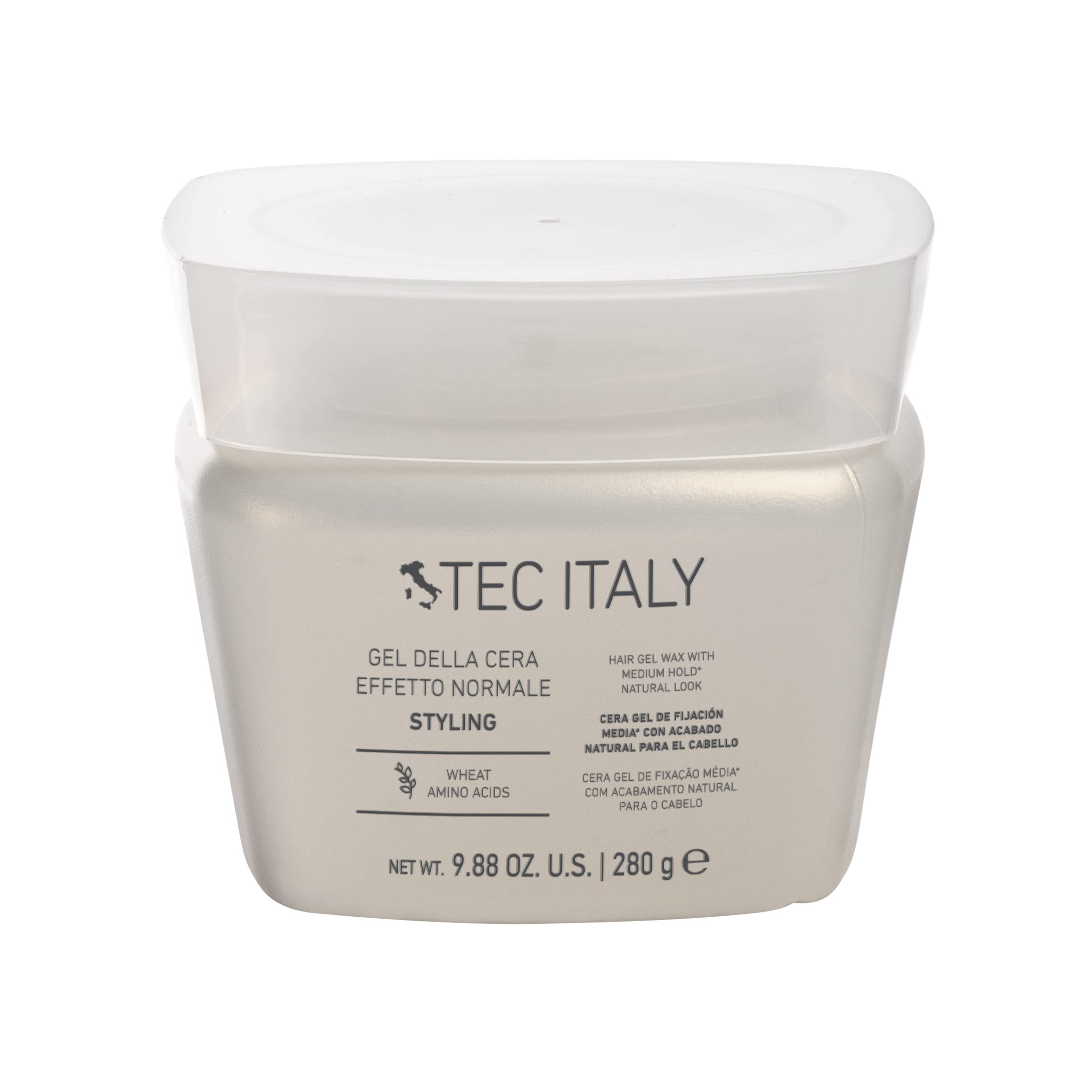 Tec Italy Gel Dela Cera – bouteille montrant l'effet normal et la tenue renforcée.